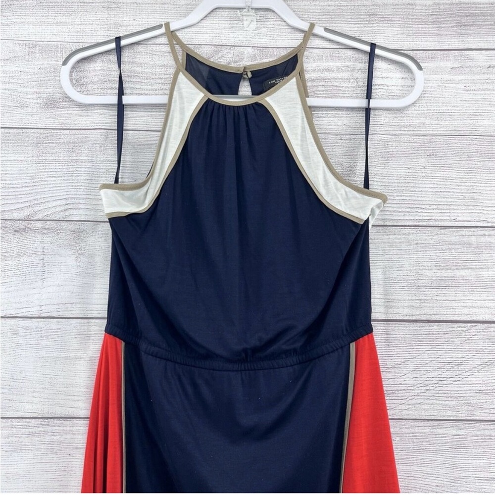 Ann Taylor Summer Maxi Dress Petite Size XS White Red Blue Colorblock Dress